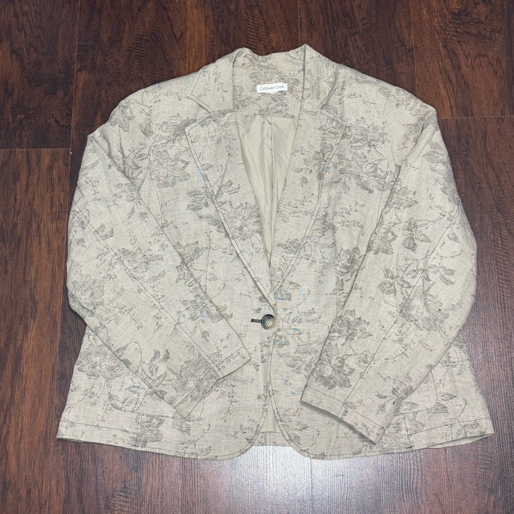 Coldwater Creek Gray one button Blazer with unique floral Pattern 2 pockets 2X - Picture 10 of 16